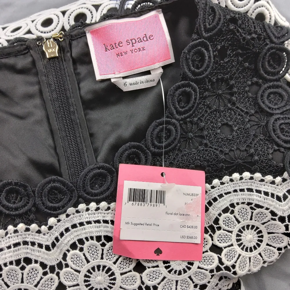 Kate Spade New York, Floral Dot Lace Shift Dress, Jewel Neck, Women's Size 6 B/W